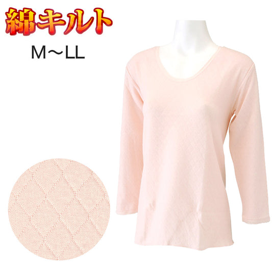 綿キルト 8分袖スリーマ M~LL 婦人用 肌着 下着 女性 インナー 綿混 秋 冬用 暖かい 長袖