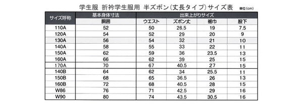 学生服 男子小学生 折衿学生服用 半ズボン 丈長タイプ 110cmA~130cmA 丸洗いOK (在庫限り)