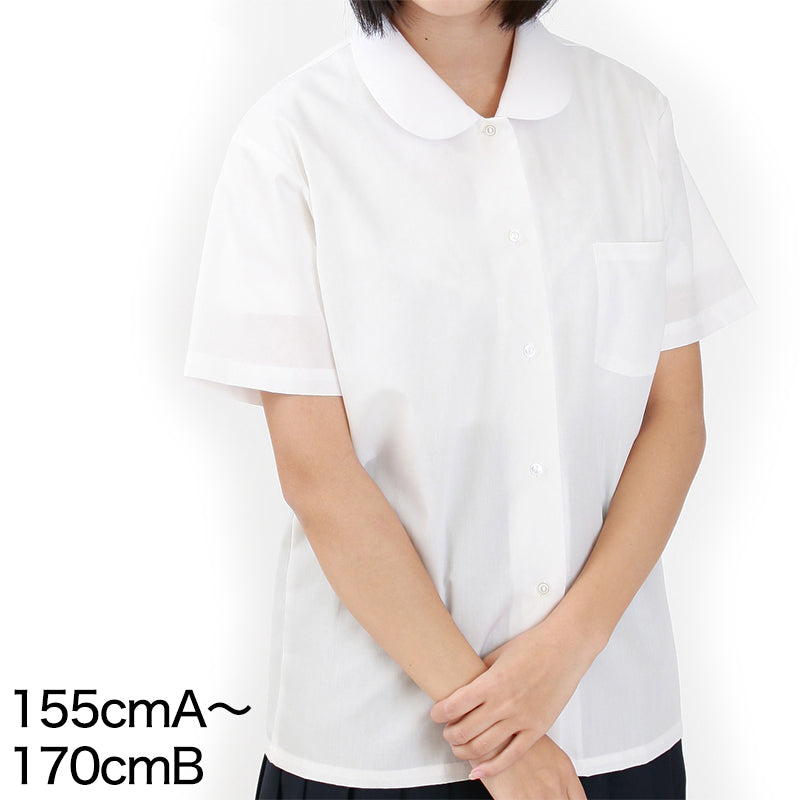 学生服 形態安定 女子 丸衿半袖ブラウス 155cmA~175cmA・150cmB~170cmB (在庫限り)