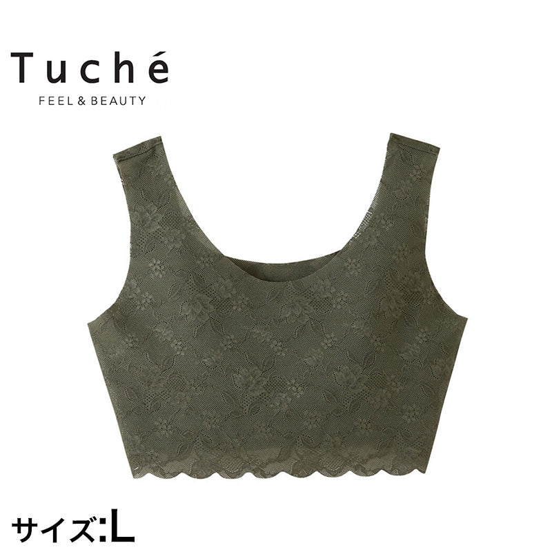 グンゼ Tuche LacyAir ハーフトップ M~LL (レディース インナー ノンワイヤー ブラジャー 胸パッド付 総レース ひびきにくい GUNZE) (在庫限り)