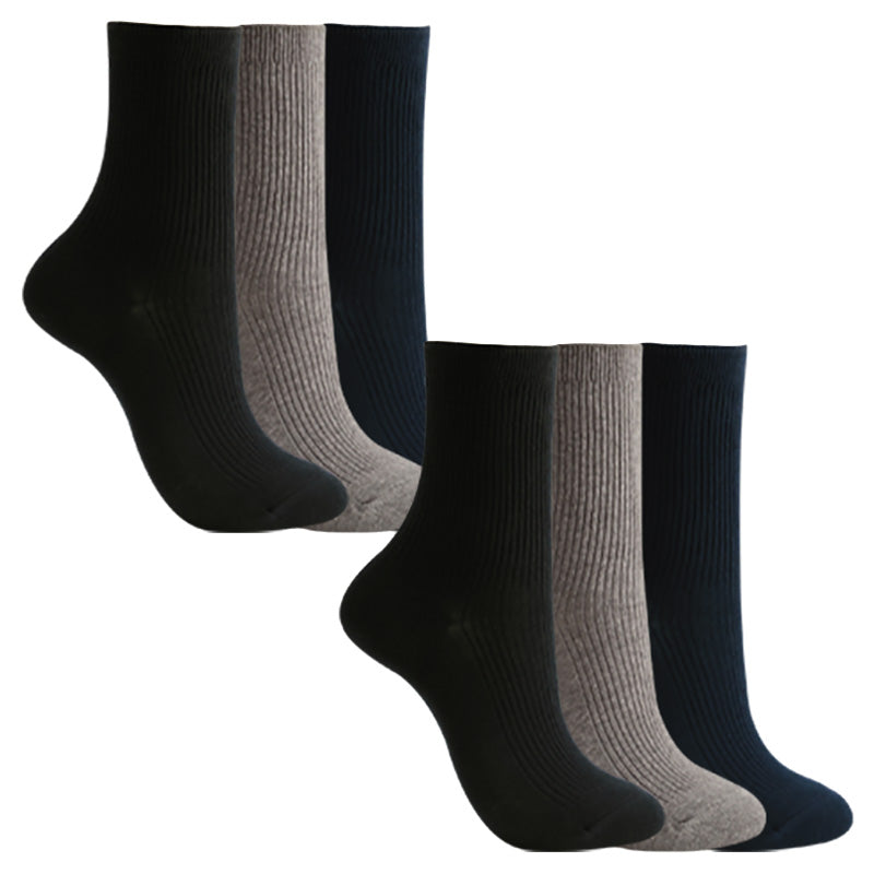 靴下 レディース 綿混 リブソックス ロークルー丈 3足組 2セット 抗菌防臭 22-24cm・24-26cm つま先 かかと 補強 レッグサポーティ 足型セット加工 無地 くつ下 くつした クルーソックス リブ靴下 デイリー カジュアル 通勤 通学 まとめ買い 婦人