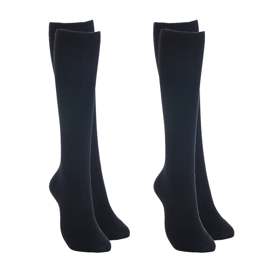 アツギ ハイソックス レディース 36cm丈 2足組 22-24cm・24-26cm 靴下 無地 黒 紺 通勤 ソックス 着圧 着圧ソックス ビジネスソックス 女性