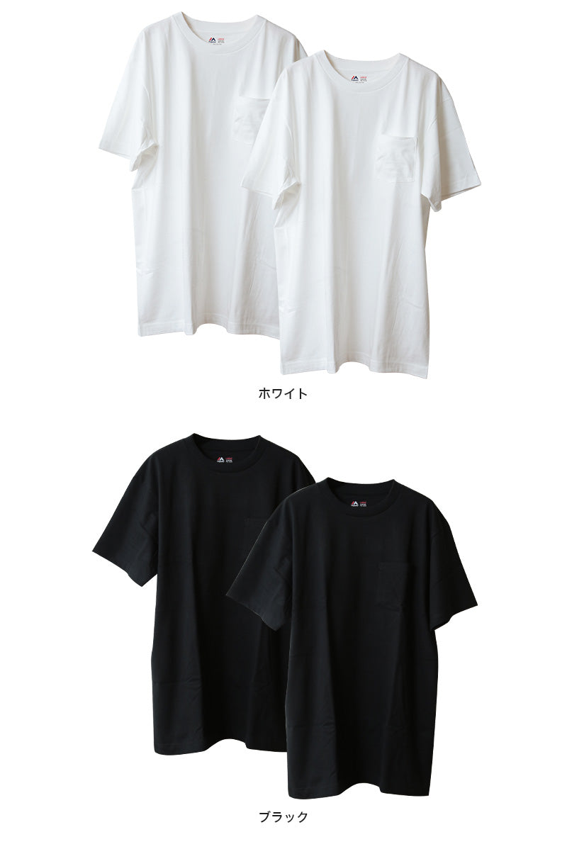 Tシャツ メンズ 半袖 インナー シャツ ポケット 2枚組 S~XL tシャツ 綿100% トップス 厚地 クルーネック 無地 黒 (在庫限り)