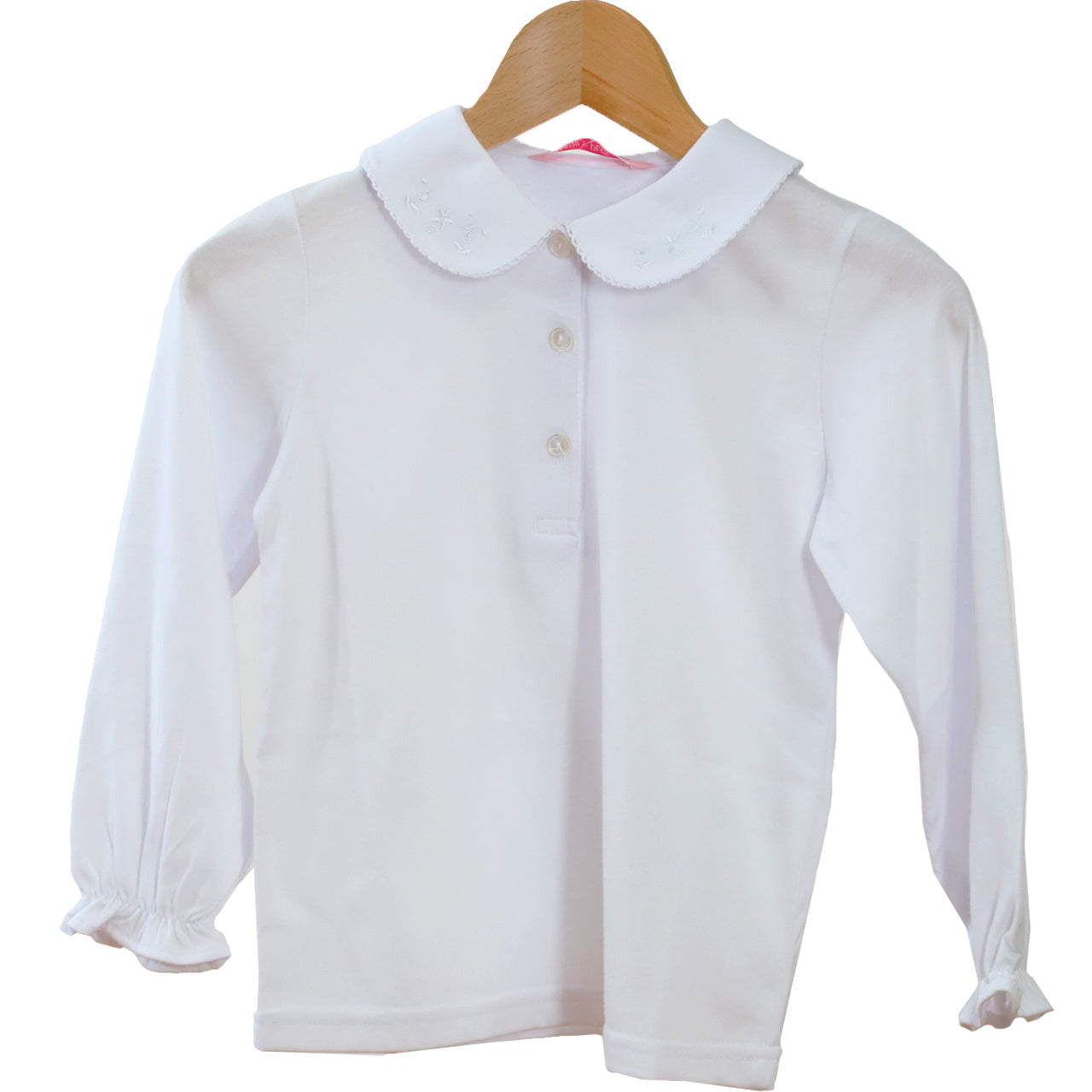 キッズ ブラウス 長袖 丸襟 女の子 子供 ニットシャツ ストレッチ 100cm~140cm フォーマル シャツ 子供服 襟 レース 刺繍 入園 入学 お受験 制服 学校用 通学 冠婚葬祭 100 110 120 130 140
