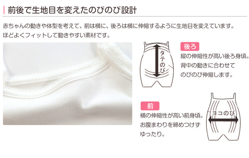 ロンパース 肌着 新生児 キャミソール 乳児 日本製 綿100% ノースリーブ 60-75cm~90-100cm ベビー 下着 コットン 出産準備 出産祝い ギフト プレゼント 60cm 70cm 80cm