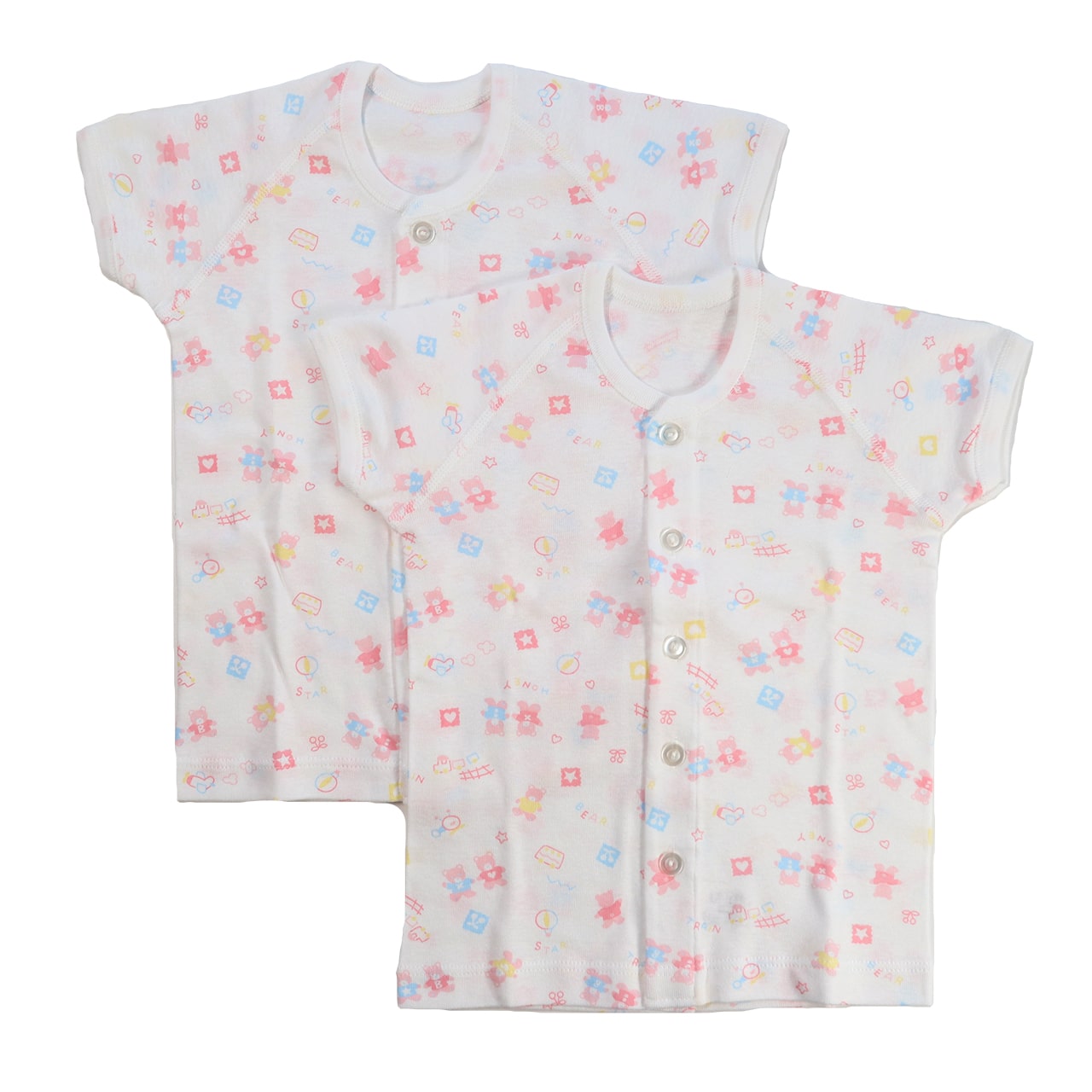 ベビー ベビー服 半袖シャツ 2枚組 前開き 綿100% 日本製 男の子 女の子 70cm・80cm (肌着 コットン 出産準備 出産祝い 可愛い ベビー用品 下着 ギフト プレゼント 70 80 乳児) (在庫限り)