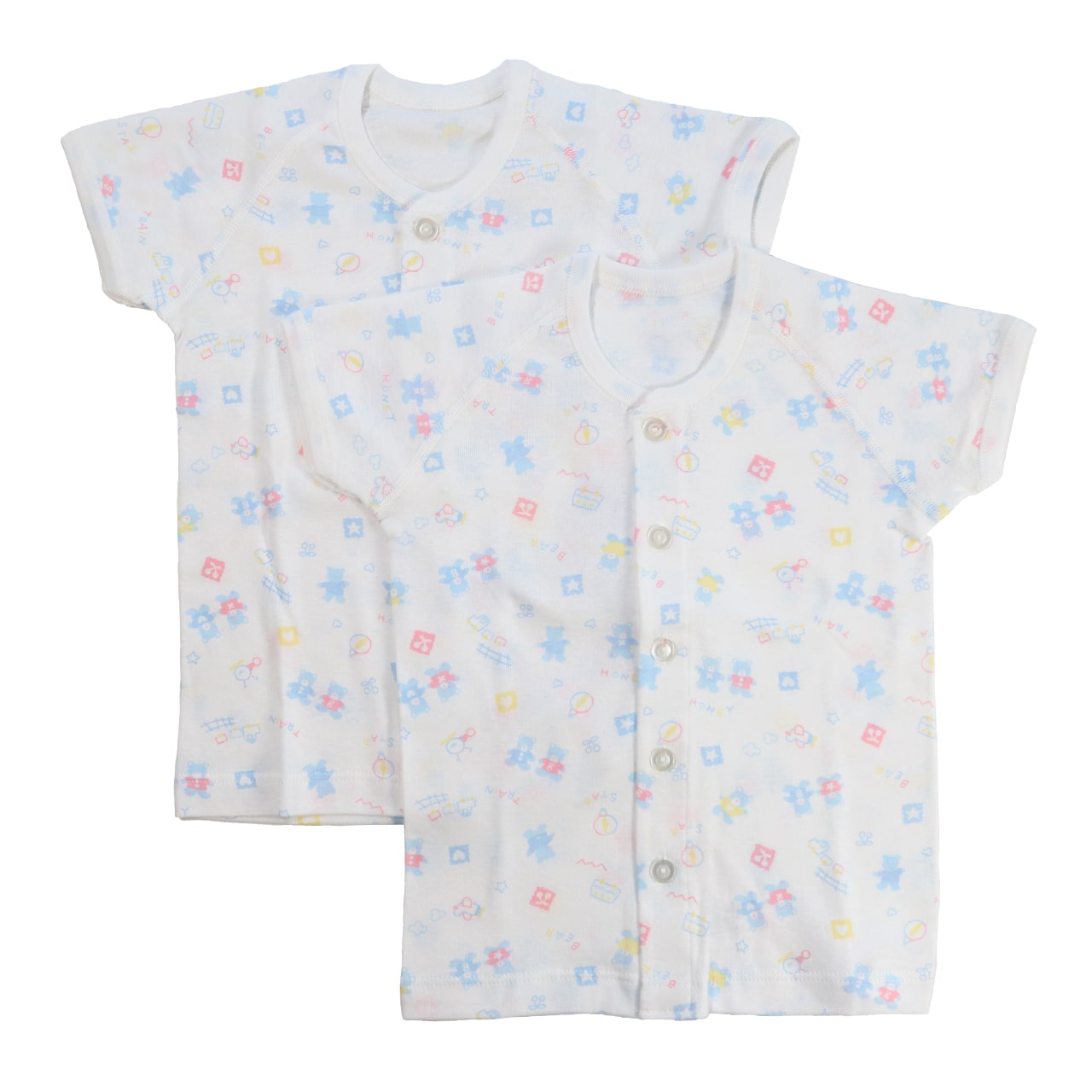ベビー ベビー服 半袖シャツ 2枚組 前開き 綿100% 日本製 男の子 女の子 70cm・80cm (肌着 コットン 出産準備 出産祝い 可愛い ベビー用品 下着 ギフト プレゼント 70 80 乳児) (在庫限り)