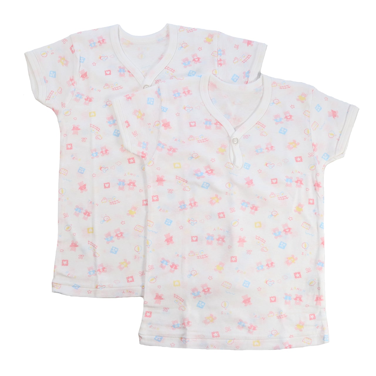 ベビー ベビー服 半袖シャツ 2枚組 一つボタン 綿100% 日本製 男の子 女の子 90cm・95cm (肌着 コットン 出産準備 出産祝い 可愛い ベビー用品 下着 ギフト プレゼント 90 95 幼児)