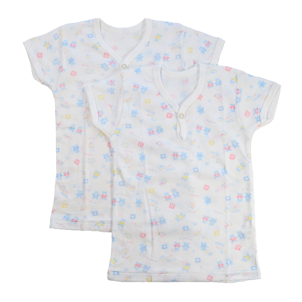 ベビー ベビー服 半袖シャツ 2枚組 一つボタン 綿100% 日本製 男の子 女の子 90cm・95cm (肌着 コットン 出産準備 出産祝い 可愛い ベビー用品 下着 ギフト プレゼント 90 95 幼児)