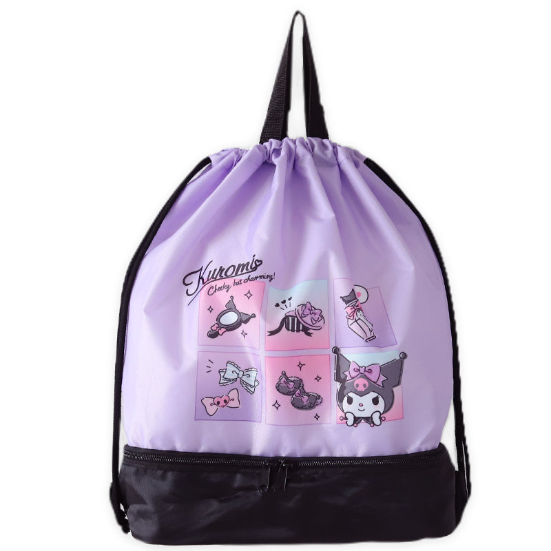 クロミ シナモン サンリオ 2層ナップサック スイムバッグ 約28×40×17.5cm 子供 スクール 学校 水泳バッグ サブバック プールバッグ 小学校 女子 シンプル (在庫限り)