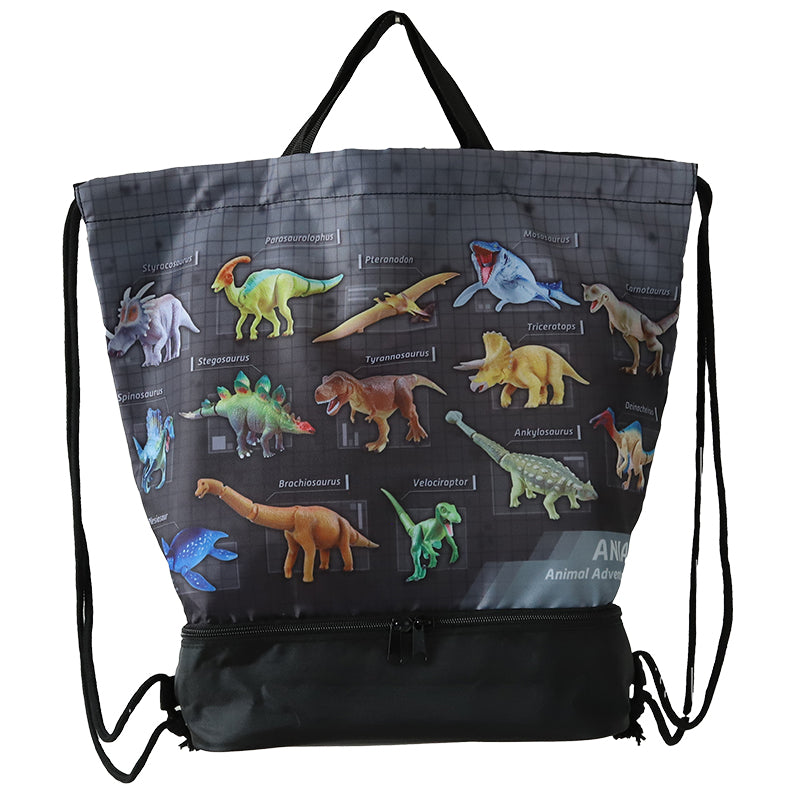 アニア 恐竜 2層ナップサック スイムバッグ 約28×40×17.5cm 子供 スクール 学校 水泳バッグ サブバック プールバッグ 小学校 男子 シンプル (在庫限り)