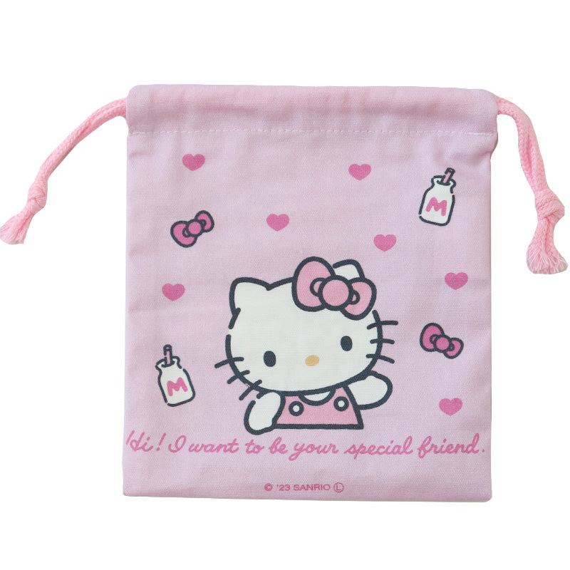ハローキティ コップ袋 巾着袋 巾着 小 給食袋 子供 入園準備 約16×18cm キティちゃん キティ 男の子 女の子 小学校 保育園 コップ入れ はぶらし入れ スクール 入学準備 綿100 (在庫限り)