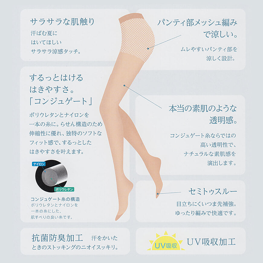 福助 満足 ストッキング 夏用 涼しい S-M~L-LL (パンスト uv サマーストッキング 夏 レディース 履きやすい) (在庫限り)