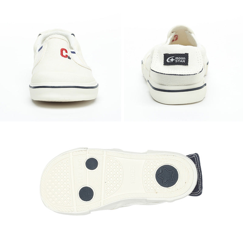 キッズスニーカー 通園 通学 子供 白 紺 学校 子供靴 ムーンスター 14cm~21cm CR ST14 moonstar 保育園 幼稚園 小学校 通学履き 抗菌防臭 撥水 (取寄せ)