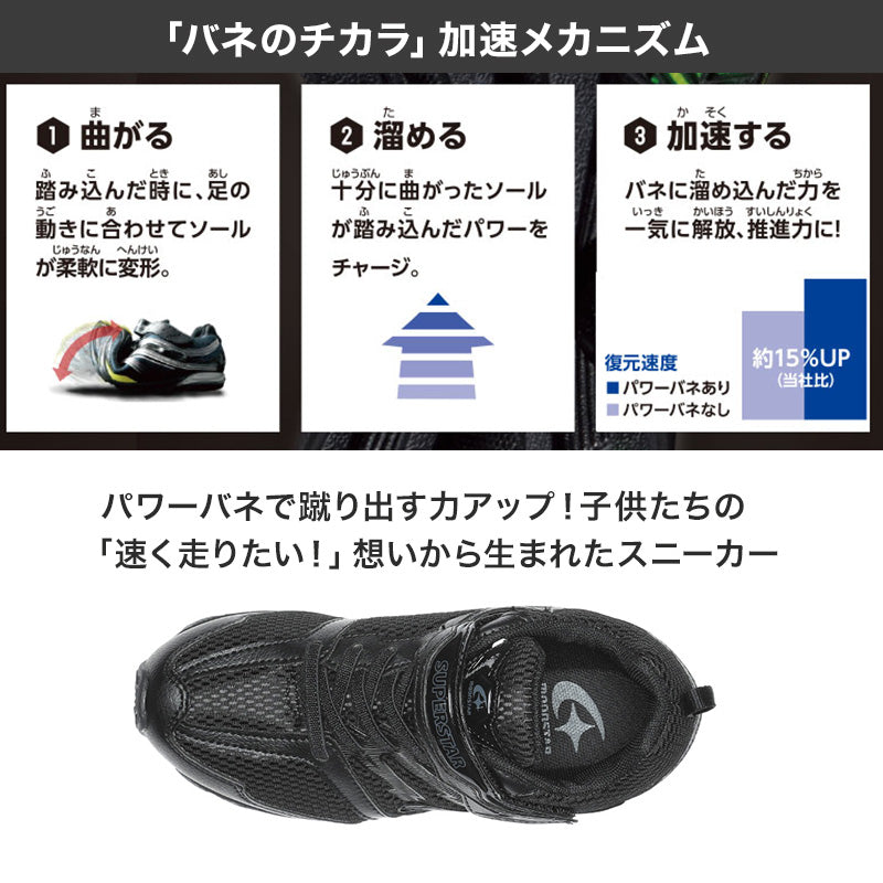 スニーカー 外履き スクールシューズ 白 黒 グランドシューズ 靴 通学履き 運動靴 子供靴 通学 15cm~24.5cm moonstar ムーンスター 小学校 小学生 中学校 軽量 スーパースター イナズマスプリンター バネの力 速く走る 学校 高校 2E (送料無料) (取寄せ)