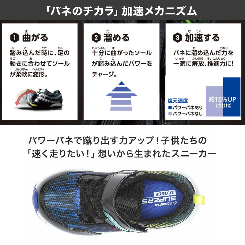 スニーカー 靴 シューズ ムーンスター スーパースター 17~23cm moonstar 小学校 小学生 キッズ 男の子 男子 男児 軽量 スーパースター 速く走る 学校 3E 黒 赤 青 キラキラ (送料無料)