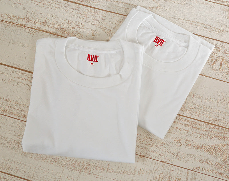 BVD インナー メンズ 半袖 2枚組 吸汗速乾 tシャツ M~LL 下着 吸水速乾 丈夫 クルーネック 丸首 肌着 インナーシャツ アンダーウェア 男性 紳士 白 ホワイト M L LL