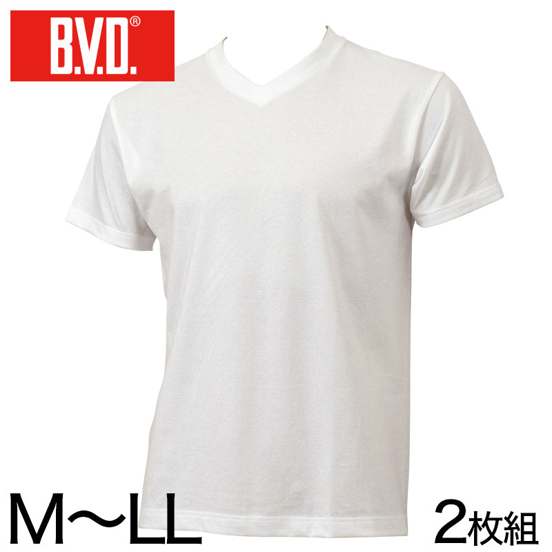 BVD メンズ 半袖 浅めVネック シャツ 2枚組 M~LL (インナー V首 下着 男性 紳士 白 ホワイト M L LL) (在庫限り)