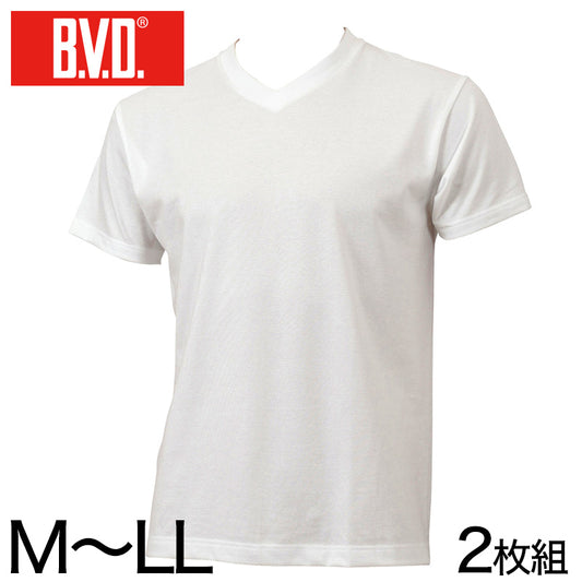 BVD メンズ 半袖 浅めVネック シャツ 2枚組 M~LL (インナー V首 下着 男性 紳士 白 ホワイト M L LL) (在庫限り)