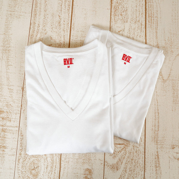 BVD メンズ インナー 大きいサイズ 半袖 Vネック tシャツ 2枚組 5L・6L V首 下着 肌着 男性 紳士 白 ホワイト