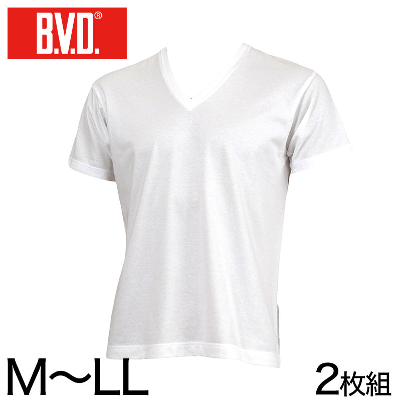 BVD インナー メンズ 半袖 vネック 2枚組 吸汗速乾 tシャツ M~LL 下着 吸水速乾 丈夫 v首 肌着 インナーシャツ アンダーウェア 男性 紳士 白 ホワイト M L LL