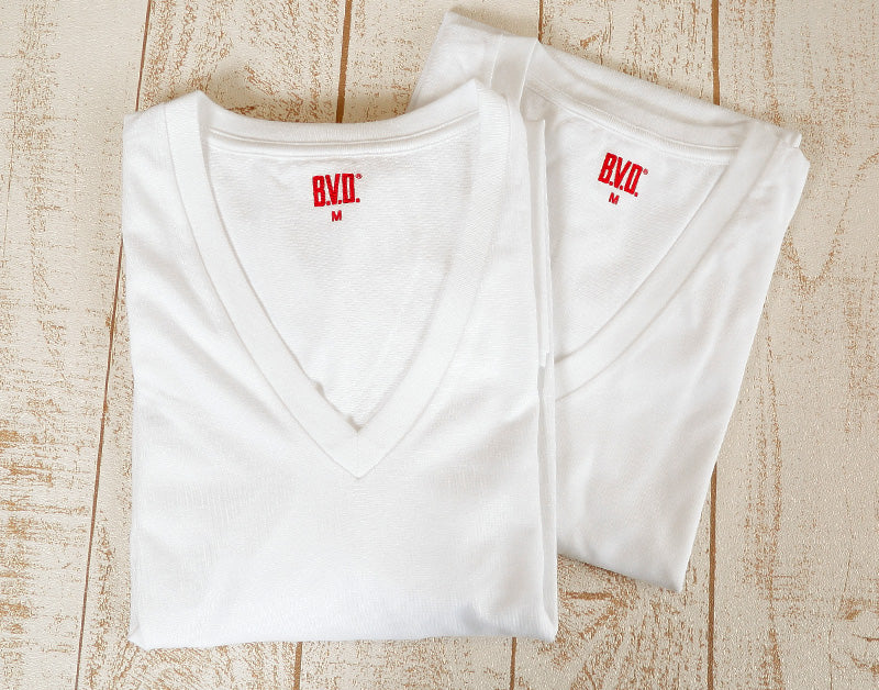BVD インナー メンズ 半袖 vネック 2枚組 吸汗速乾 tシャツ M~LL 下着 吸水速乾 丈夫 v首 肌着 インナーシャツ アンダーウェア 男性 紳士 白 ホワイト M L LL