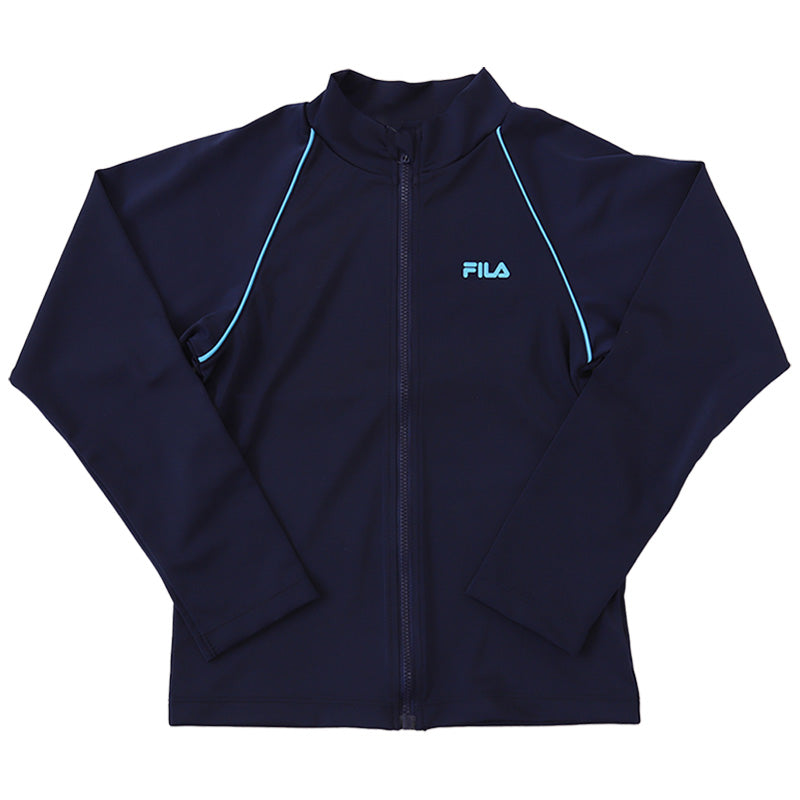 ラッシュガード キッズ FILA 長袖 男の子 女の子 ジュニア スイミング 水泳 UVカット 男女兼用 小学生 中学生 スクール水着 ジップアップ 学校 水泳 130cm~170cm スクール 子供 学校 130 140 150 160 170 (送料無料)