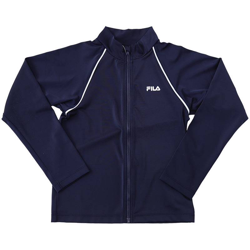 ラッシュガード キッズ FILA 長袖 男の子 女の子 ジュニア スイミング 水泳 UVカット 男女兼用 小学生 中学生 紫外線対策 日焼け対策 スクール水着 プール学習 ジップアップ 学校水泳 130cm~170cm フィラ スクール 子供 学校 130 140 150 160 170 (送料無料) (在庫限り)