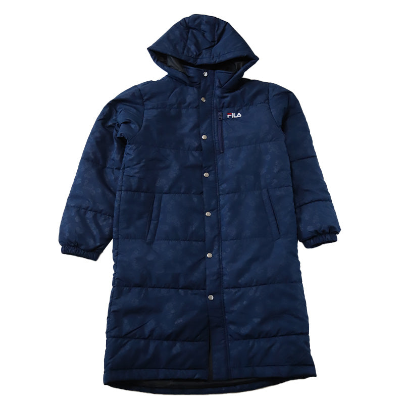 ベンチコート レディース おしゃれ FILA M~LL (中綿コート スポーツウエア フィラ 花柄 エンボス 暖かい 女性 冬 フード付き ハーフ 防寒着 コート) (送料無料) (在庫限り)