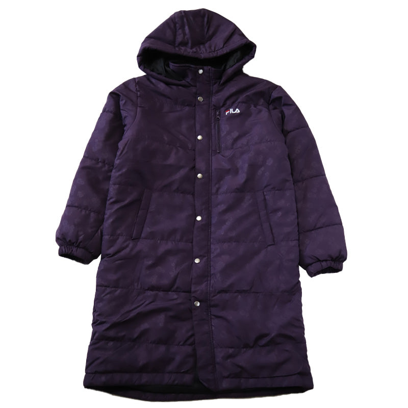 ベンチコート レディース おしゃれ FILA M~LL (中綿コート スポーツウエア フィラ 花柄 エンボス 暖かい 女性 冬 フード付き ハーフ 防寒着 コート) (送料無料) (在庫限り)