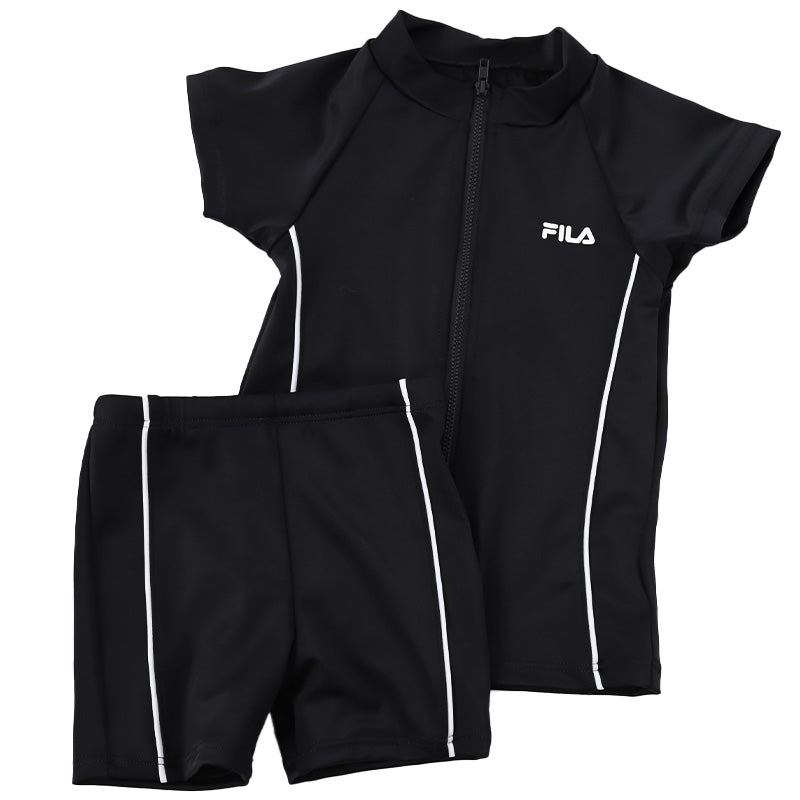 水着 上下セット UVカット セパレート 女の子 ラッシュガード スクール水着 スイミング プール学習 半袖 キッズ FILA 120 130 140 150 160 170cm 120~170cm 子供 ジュニア 女子 スクール 水着 前開き プール フィットネス水着 黒 紺