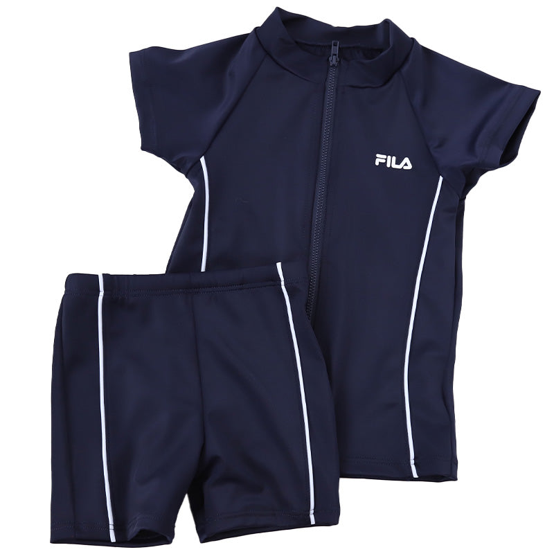 水着 上下セット UVカット セパレート 女の子 ラッシュガード スクール水着 スイミング プール学習 半袖 キッズ FILA 120 130 140 150 160 170cm 120~170cm 子供 ジュニア 女子 スクール 水着 前開き プール フィットネス水着 黒 紺