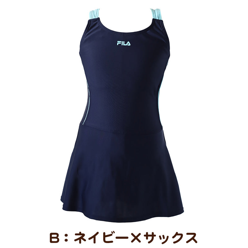 スクール水着 女の子 Aライン ワンピース キッズ 120cm~170cm (フィラ 女子 水泳 FILA プール シンプル パンツ) (在庫限り)