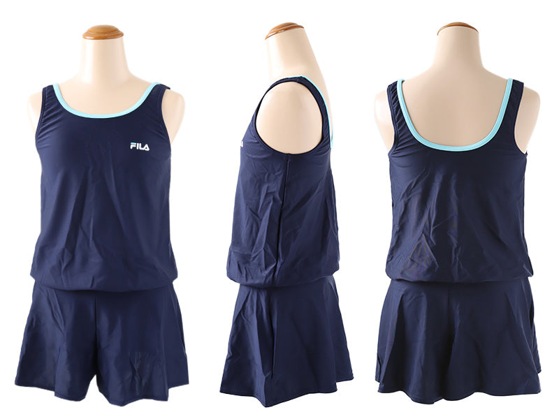 スクール水着 女の子 ワンピース キュロット パンツ 小学生 セパレート風 体型カバー ゆったり FILA フィラ 130cm~170cm 130 140 150 160 170 子供 キッズ 水着 女子 学校 水泳 プール スイミング シンプル (送料無料) (在庫限り)