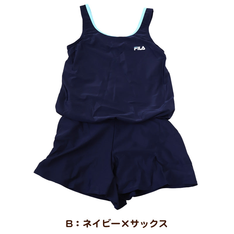 スクール水着 女の子 ワンピース キュロット パンツ 小学生 セパレート風 体型カバー ゆったり FILA フィラ 130cm~170cm 130 140 150 160 170 子供 キッズ 水着 女子 学校 水泳 プール スイミング シンプル (送料無料) (在庫限り)