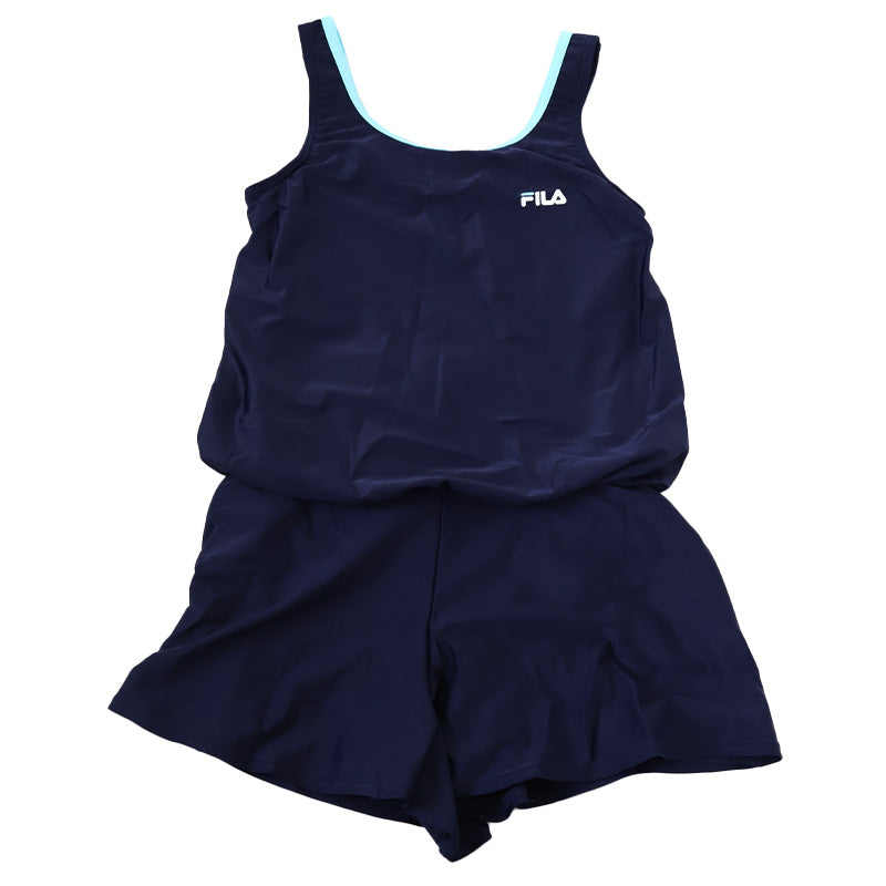 スクール水着 女の子 ワンピース キュロット パンツ 小学生 セパレート風 体型カバー ゆったり FILA フィラ 130cm~170cm 130 140 150 160 170 子供 キッズ 水着 女子 学校 水泳 プール スイミング シンプル (送料無料) (在庫限り)