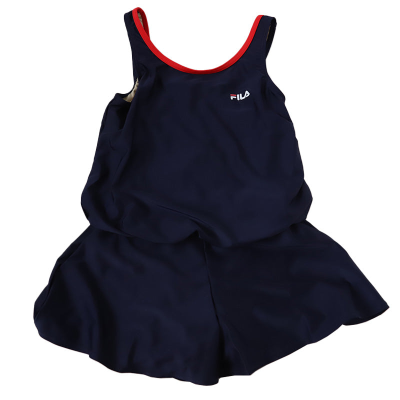 スクール水着 女の子 ワンピース キュロット パンツ 小学生 セパレート風 体型カバー ゆったり FILA フィラ 130cm~170cm 130 140 150 160 170 子供 キッズ 水着 女子 学校 水泳 プール スイミング シンプル (送料無料) (在庫限り)
