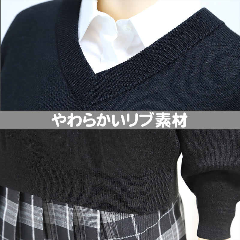 スクール セーター 女の子 薄手 制服 ニット 秋 冬 女子 かわいい シンプル 140cm 150cm 160cm 中学生 高校生 スクールセーター Vネック ワンポイント 通学 毛 紺 黒 グレー