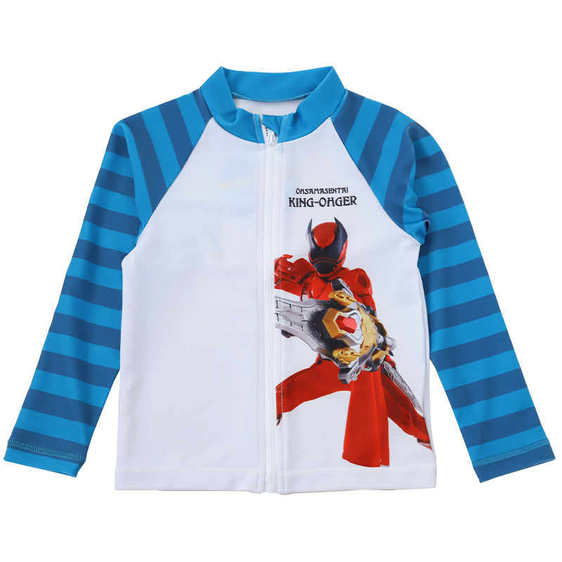 キングオージャー ラッシュガード 水着 キッズ 男子 男の子 uv 100 110 120 (水着 プール 男児 紫外線対策 水泳学習 アウトドア 長袖 子供 青 赤) (在庫限り)