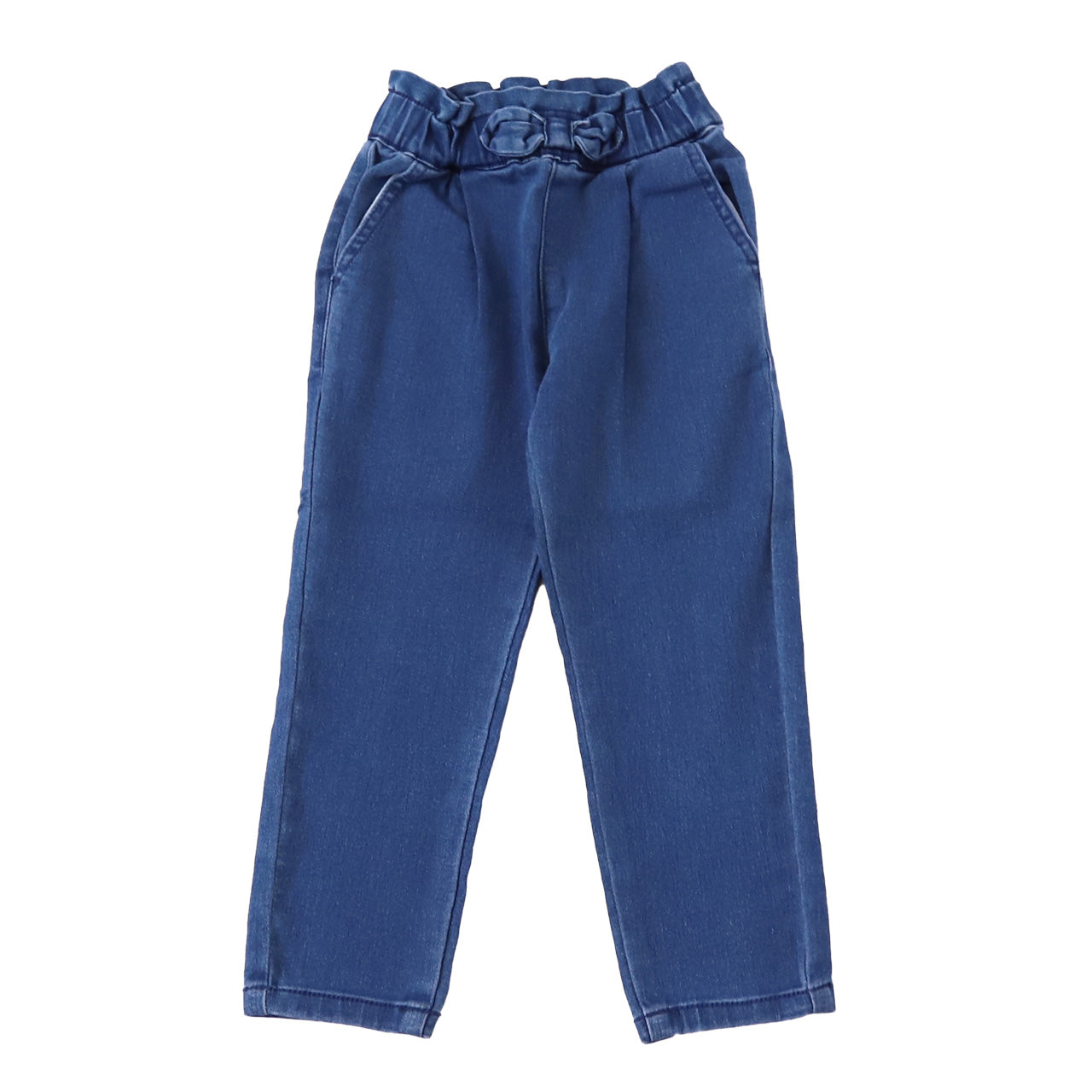 女の子 デニム 長ズボン テーパードパンツ リボン付き キッズ 子供服 パンツ 110~130cm ズボン ロングパンツ ジーンズ ジーパン ボトム ボトムス ガールズ ガール 女子 ジュニア 女児 子供 通園 通学 デイリー