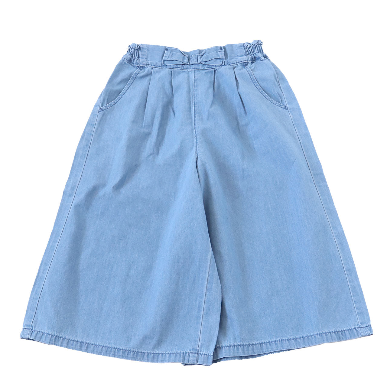 キッズ ガウチョパンツ 女の子 夏 子供 ズボン デニム ワイドパンツ 綿100% 薄手 110~160cm 小学生 夏服 子供服 ボトムス ボトム ガールズ 女子 ジュニア 女児 春夏 コットン 通園 通学 デイリー リボン かわいい