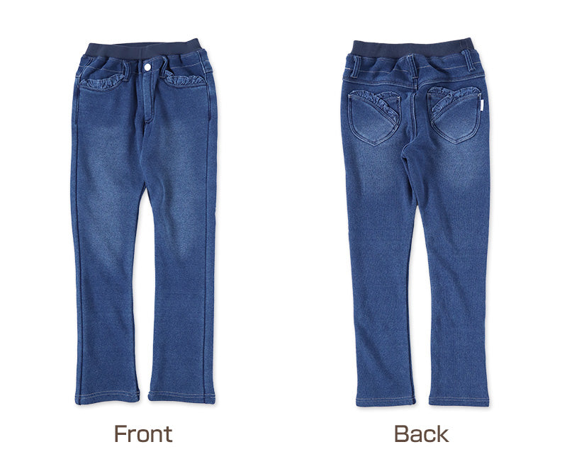 女の子 裏起毛 デニム 長ズボン ロングパンツ ボトムス 90~160cm (スキニーパンツ シャギーパンツ デニム ジーパン ジーンズ ストレッチ ズボン キッズ ジュニア こども 子供 子供服 ボトムス 通園 通学 デイリー) (在庫限り)