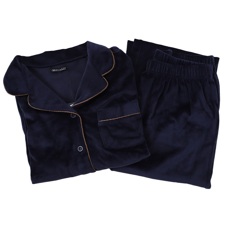パジャマ レディース 秋 冬 かわいい 前開き 長袖 M-L ベロア やわらかい シンプル ストレッチ 薄手 上下 シャギー ルームウエア 無地 婦人 ピンク 黒 紺 ベージュ 水色 グレー (在庫限り)