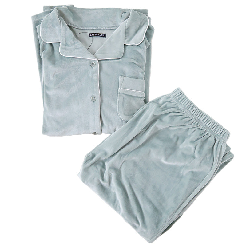 パジャマ レディース 秋 冬 かわいい 前開き 長袖 M-L ベロア やわらかい シンプル ストレッチ 薄手 上下 シャギー ルームウエア 無地 婦人 ピンク 黒 紺 ベージュ 水色 グレー (在庫限り)