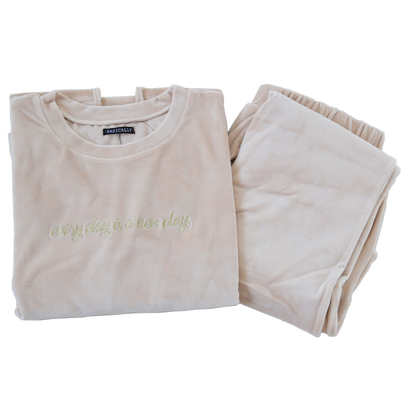 パジャマ レディース 秋 冬 かわいい 丸首 長袖 M-L ベロア やわらかい シンプル ストレッチ 薄手 上下 シャギー ルームウエア 無地 婦人 ピンク 黒 紺 ベージュ 水色 グレー