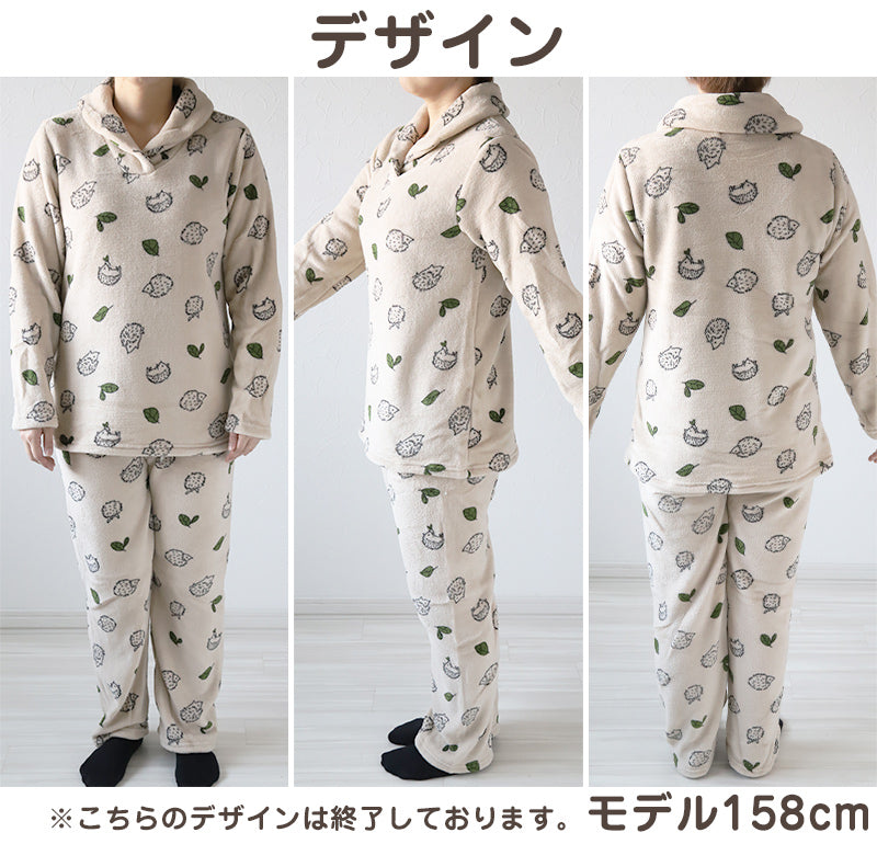 パジャマ レディース 冬 かわいい あったかい ルームウェア 長袖 婦人 ヘチマ襟 部屋着 M-L やわらかい もこもこ 柄 上下 ボーダー シマエナガ 花柄 クマ ハリネズミ パンダ
