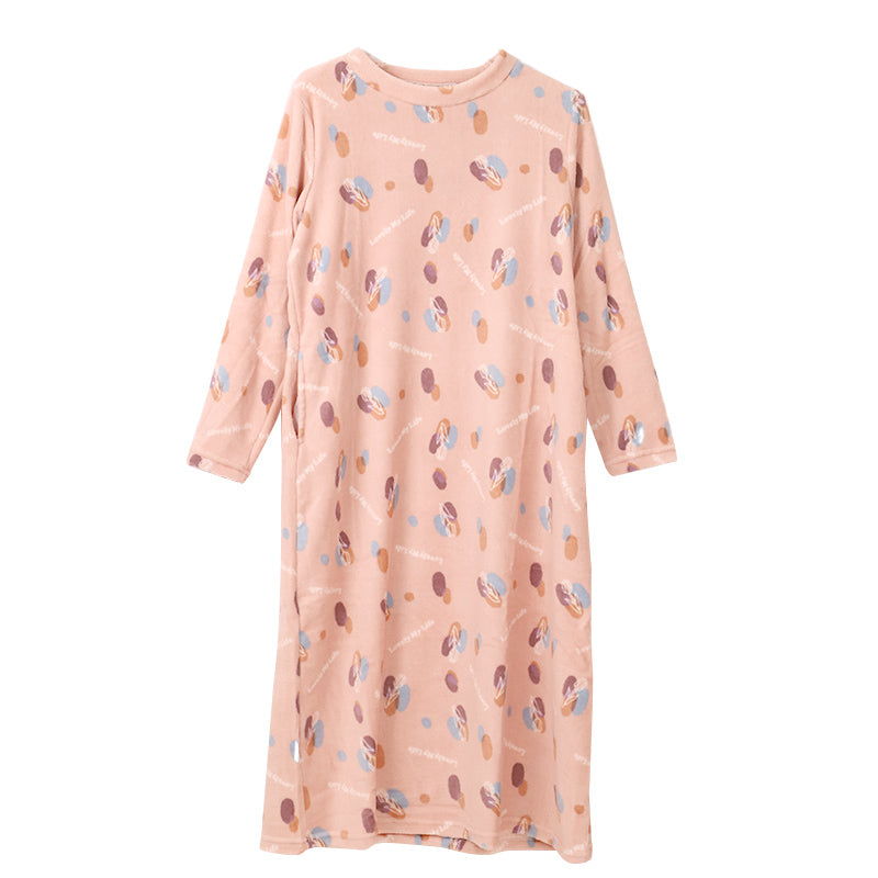 ルームウェア ワンピース 冬 長袖 レディース ルームウエア 部屋着 パジャマ かわいい あったかい M-L もこもこ 柄 起毛 ボーダー チェック 猫 ハリネズミ 花 無地 女性 女子 防寒対策 やわらかい