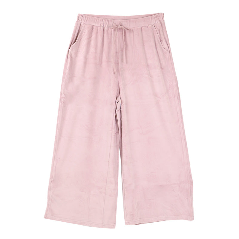 ルームウエア ワイドパンツ レディース 秋 冬 パジャマ 薄手 起毛 伸縮性 M L ベロア のびのび 部屋着 スウェット 女性 婦人 やわらかい 長ズボン 黒 紺 ピンク ベージュ