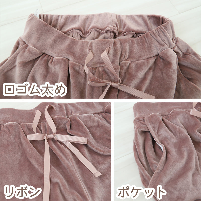 テーパードパンツ レディース 秋 冬 パジャマ 薄手 起毛 伸縮性 ルームウェア M L ベロア のびのび 部屋着 スウェット 女性 婦人 やわらかい 長ズボン 黒 紺 ピンク ベージュ