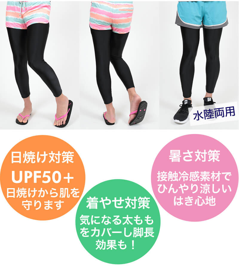 ラッシュガード レギンス レディース 2枚セット M-L~5L (スパッツ 10分丈 スポーツ インナー 大きいサイズ 3l uvカット)
